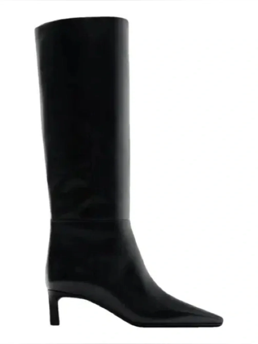 Massimo Dutti Black Over-the-Knee Pointed Toe Heeled Boots leather